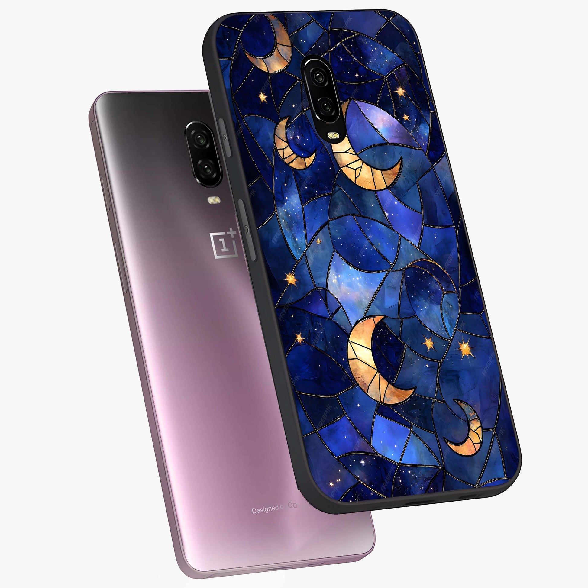 Starlit Sky Tapestry Glass Case displayed in angled mockup highlighting celestial night pattern with artistic aesthetic style.