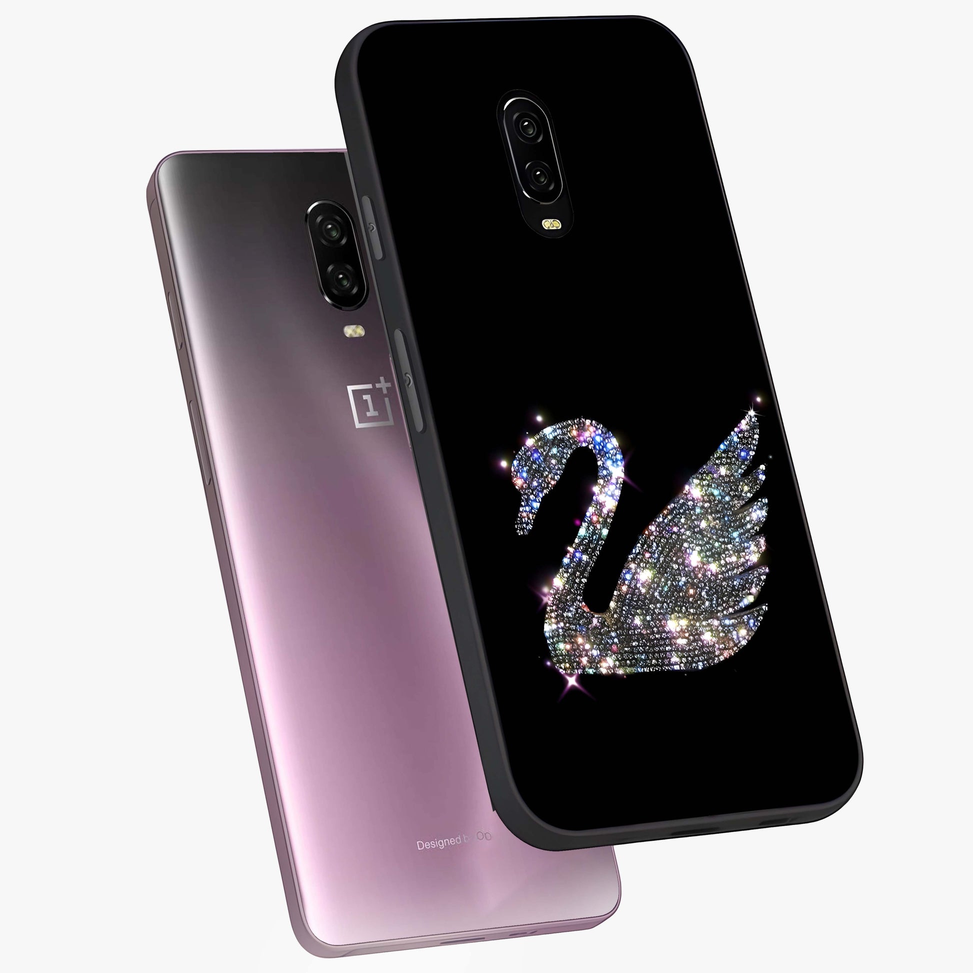 Starlit Swan Grace Glass Case displayed in angled mockup highlighting elegant swan illustration with dreamy celestial aesthetic.