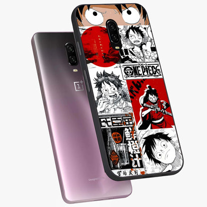 Strawhat Chaos Panels Glass Case displayed in angled mockup highlighting vibrant anime collage design with action aesthetic.