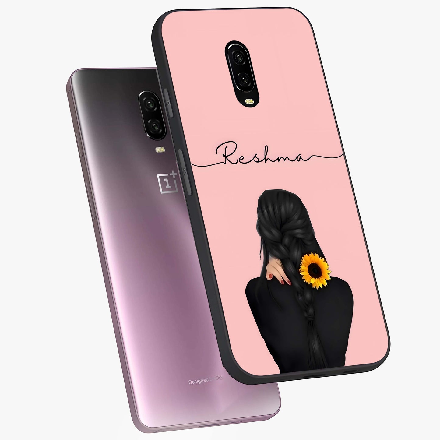 Sunflower Braid Beauty With Custom Name Glass Case displayed in angled mockup highlighting elegant sunflower design with custom name feature.
