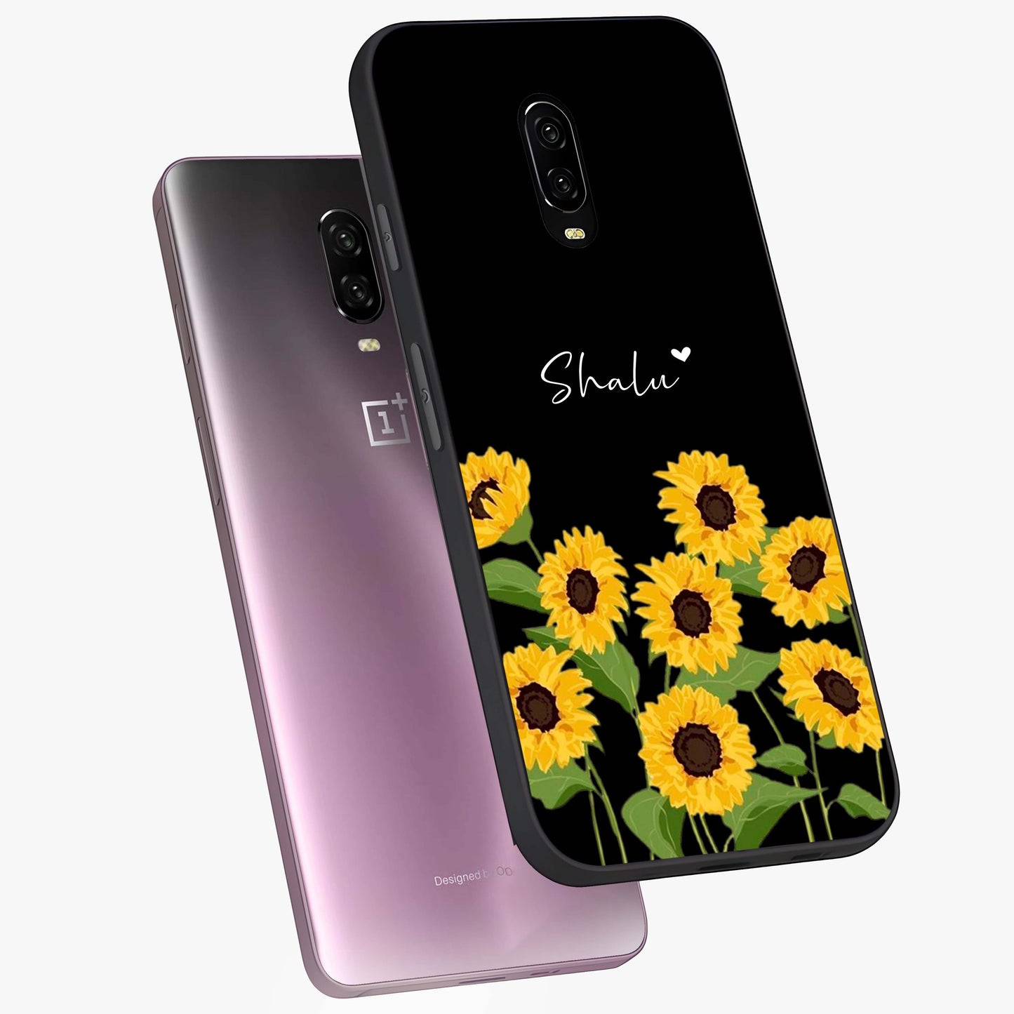 Sunflower Chic Mood Custom Name Glass Case displayed in angled mockup highlighting vibrant sunflower design with custom name feature.