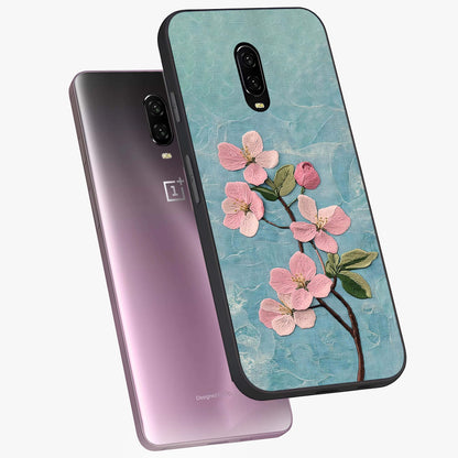 Threaded Blossom Breeze Glass Case displayed in angled mockup highlighting elegant floral design with soft aesthetic style.