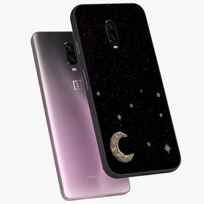 Twinkle Star With Half Moon Glass Case displayed in angled mockup highlighting celestial moon and star design with magical aesthetic.