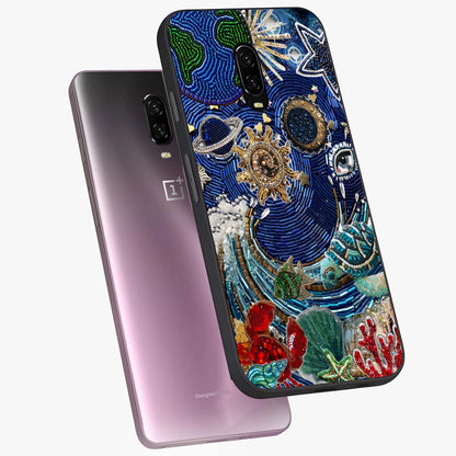 Universe Underwater Spark Glass Case displayed in angled mockup highlighting glowing aquatic design with celestial aesthetic.