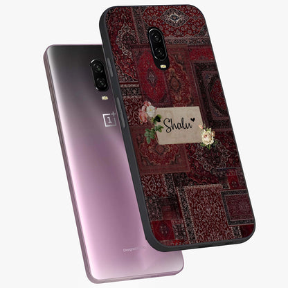 Velvet Wine Pattern Custom Name Glass Case displayed in angled mockup highlighting decorative velvet inspired design with custom name feature.