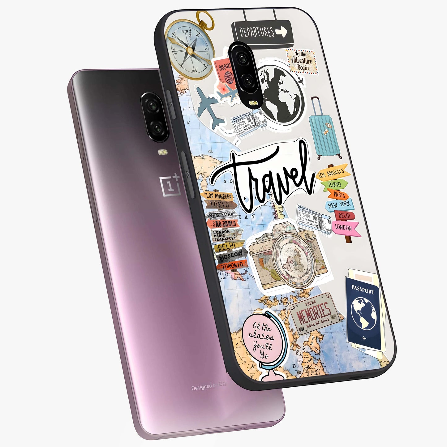 Wanderlust Journal Glass Case displayed in angled mockup highlighting adventure themed design with aesthetic travel vibe.