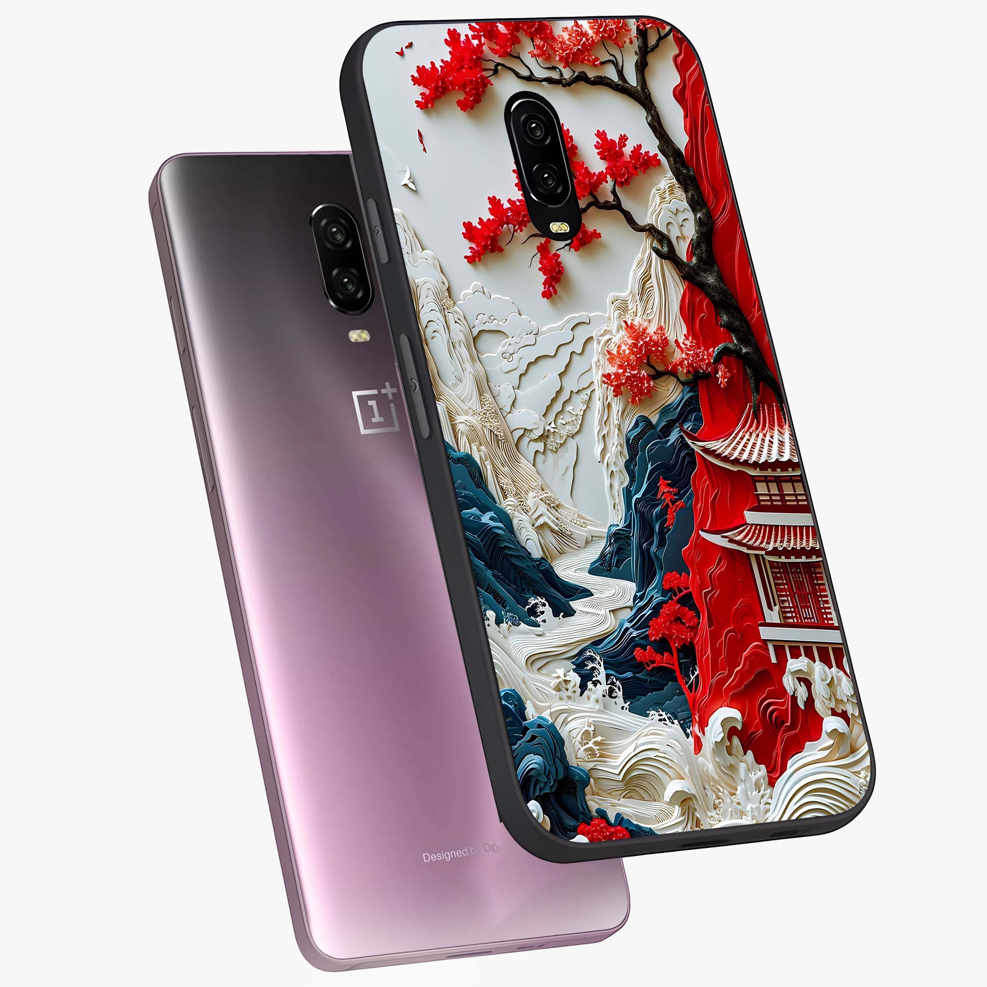 Whispers Of Sakura Waves Glass Case displayed in angled mockup highlighting flowing sakura design with soft floral aesthetic.