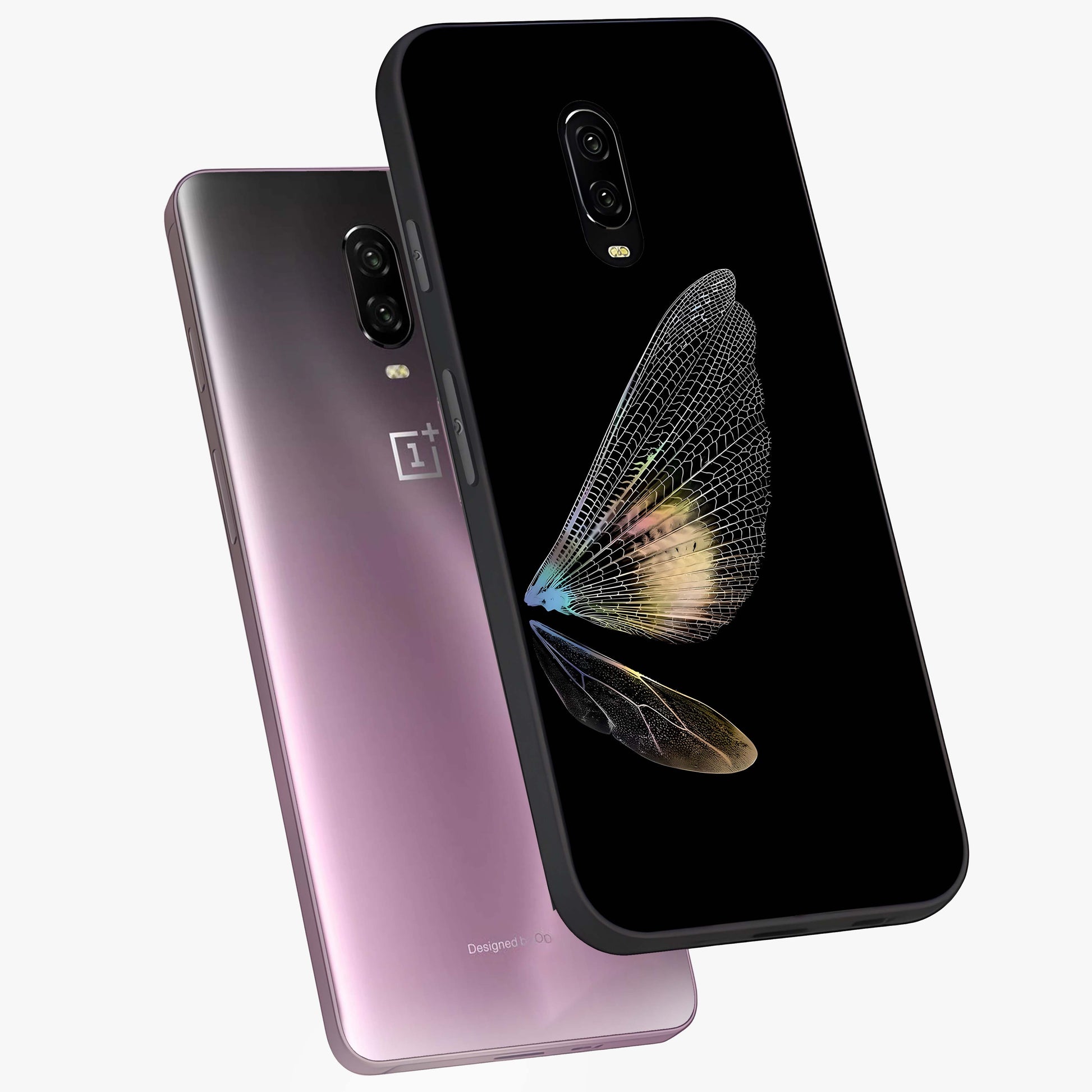 Whispers Of Wings Glass Case displayed in angled mockup highlighting soft feather design with celestial aesthetic style.