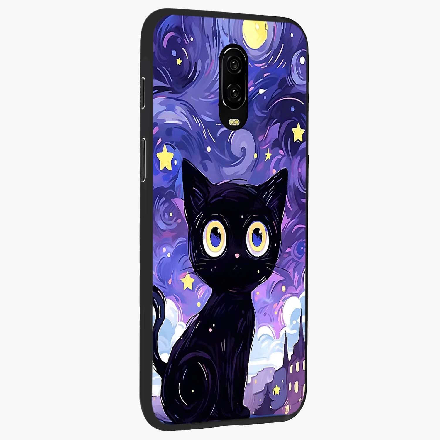 Abstract Cat Art Glass Case upright view showcasing creative feline illustration and aesthetic artistic style.
