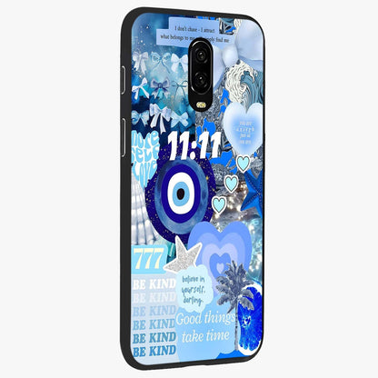 Aesthetic Be Kind Eye Glass Case upright view showcasing stylish eye illustration with positive message theme.