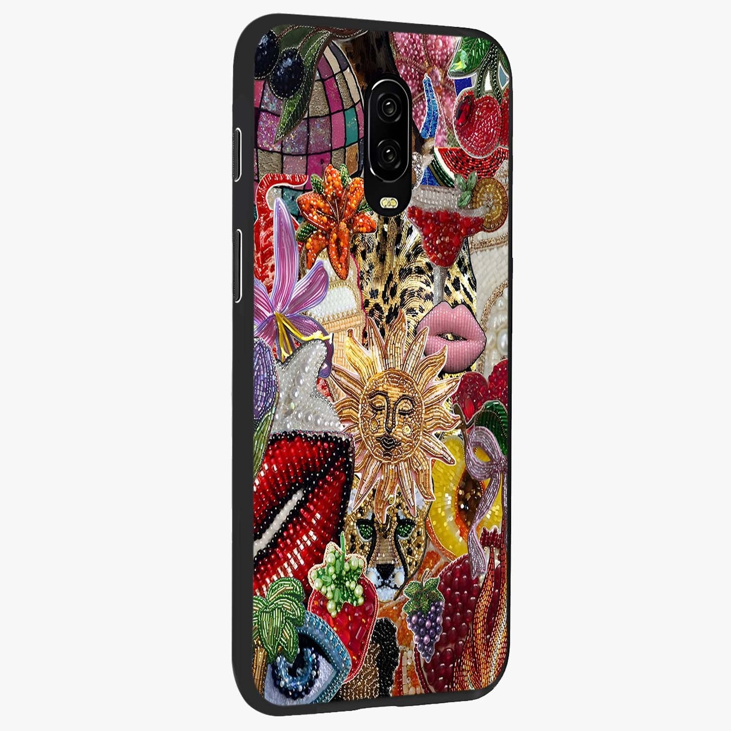 Beaded Fashion Jungle Glass Case upright view showcasing tropical jungle aesthetic with decorative bead elements.