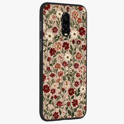Biege Flower With Leaf Glass Case upright view showcasing delicate beige flower illustration with clean botanical style.
