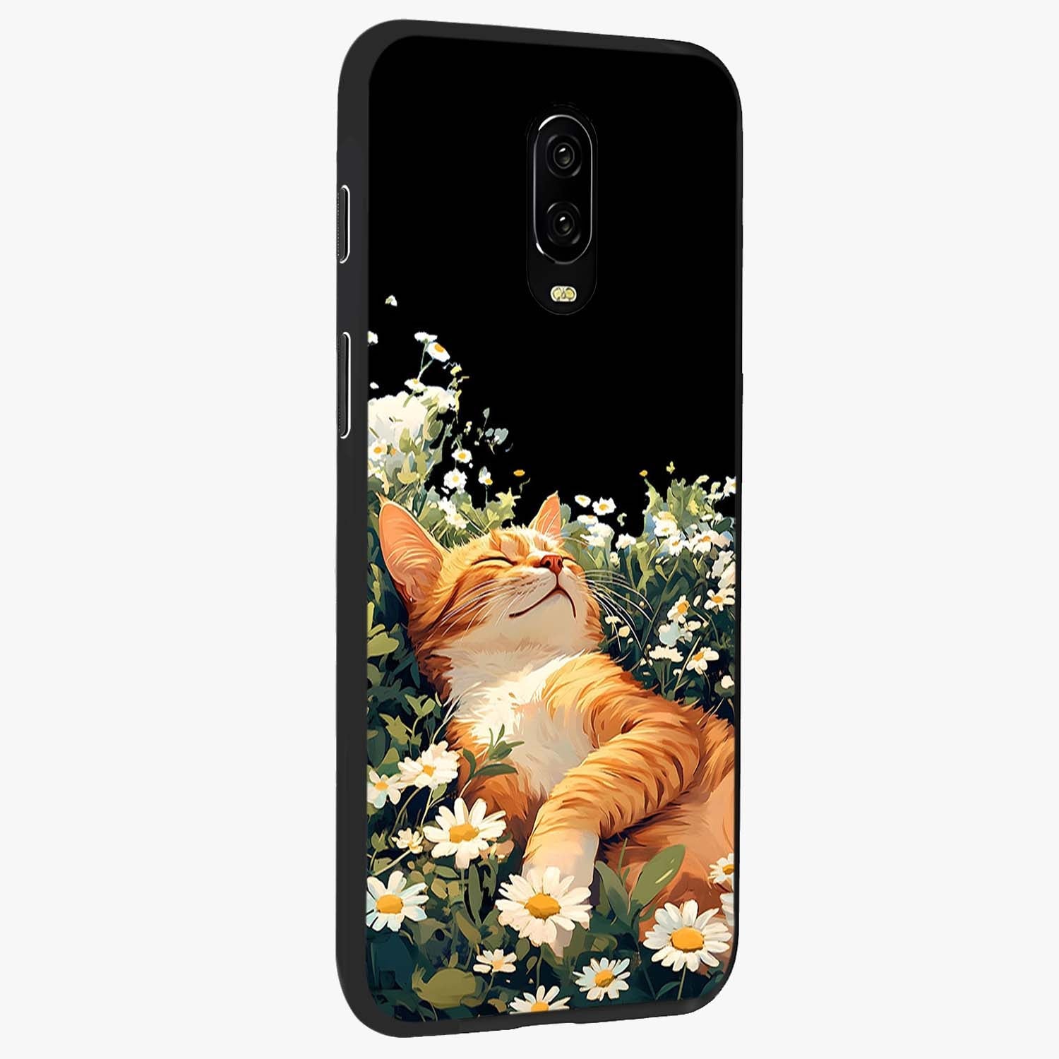 Blissful Bloom Cat Glass Case upright view showcasing charming cat design surrounded by blooming floral elements.