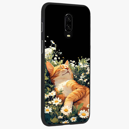 Blissful Bloom Cat Glass Case upright view showcasing charming cat design surrounded by blooming floral elements.