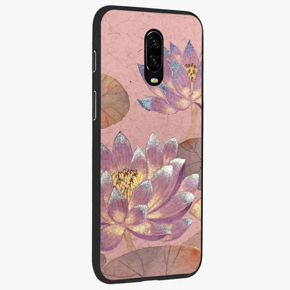 Blossom Mist Lotus Glass Case upright view showcasing graceful lotus flower design with peaceful botanical style.