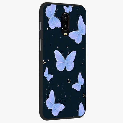 Butterfly With Stars Pattern Glass Case upright view showcasing celestial butterfly artwork with sparkling star elements.
