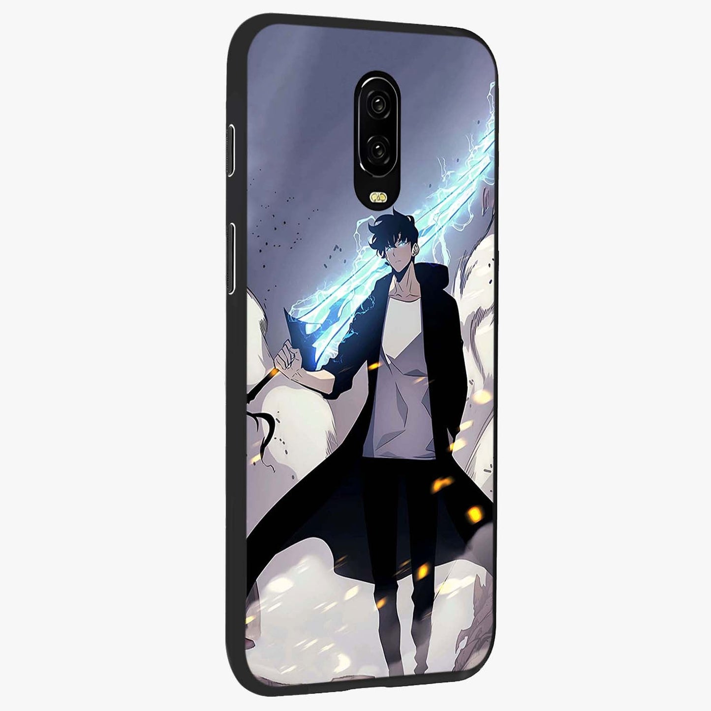 Dark Lightning Anime Warrior Glass Case upright view showcasing dramatic warrior artwork with dark lightning aesthetic.