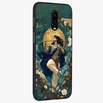 Divine Krishna Art Glass Case upright view showcasing divine Krishna artwork with sacred artistic theme.