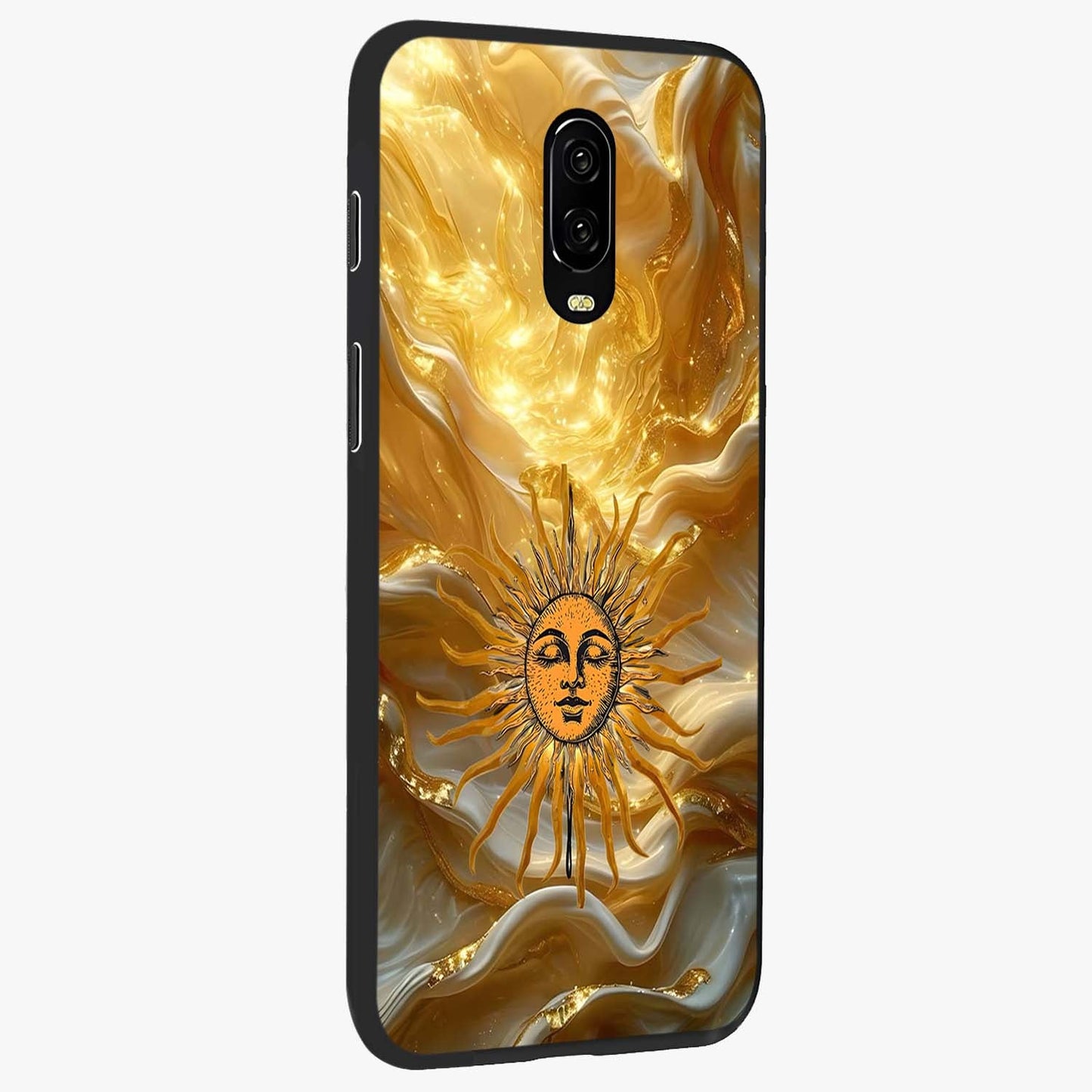 Eternal Golden Glow Glass Case upright view showcasing luminous golden artwork with luxurious visual theme.