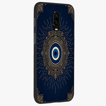Golden Evil Eye Mandala Glass Case upright view showcasing decorative evil eye mandala artwork with spiritual aesthetic style.
