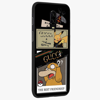 Gucci Play Mashup Glass Case upright view showcasing trendy luxury inspired artwork with modern fashion theme.