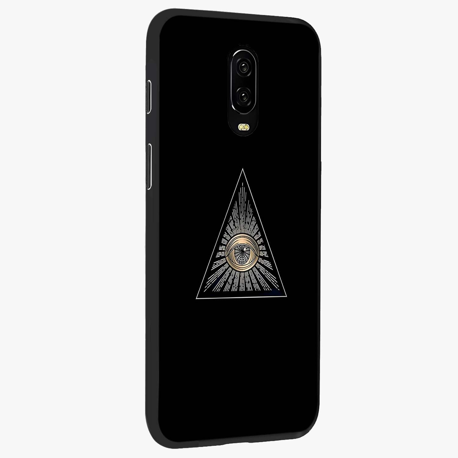 Illuminati Evil Glass Case upright view showcasing striking illuminati artwork with mysterious symbolic theme.