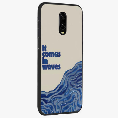 It Comes In Waves Quote Glass Case upright view showcasing calm wave artwork with motivational quote theme.