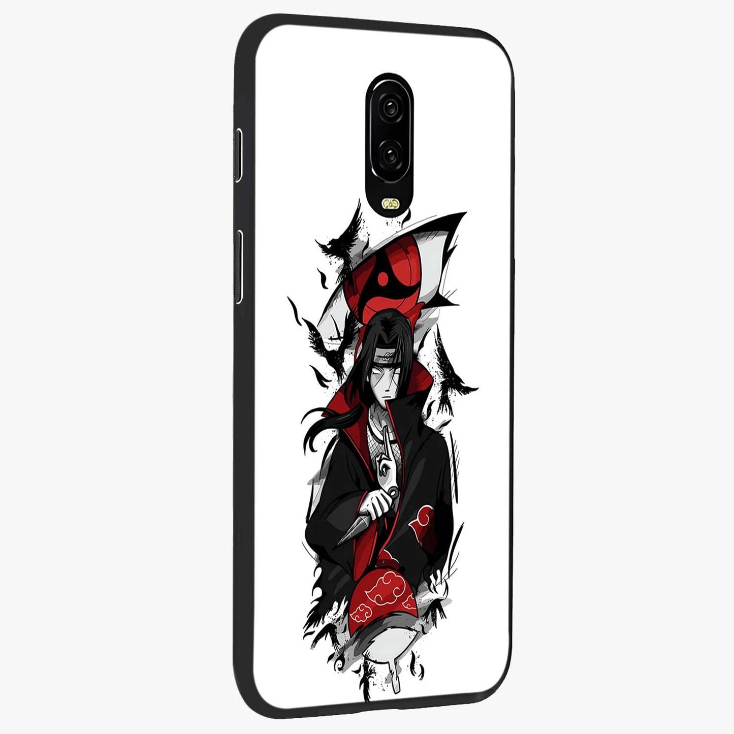 Itachi Sharingan Glass Case upright view showcasing intense anime eye artwork with bold character theme.