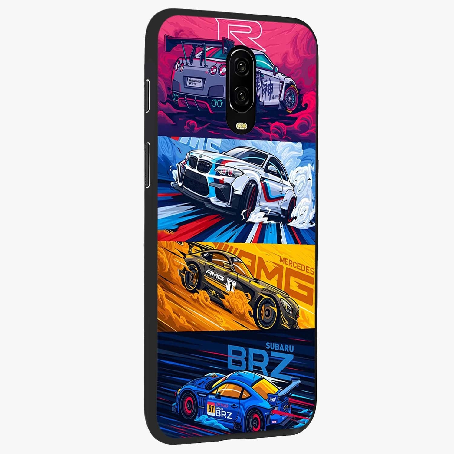 JDM Sports Car Glass Case upright view showcasing dynamic sports car artwork with bold racing theme.