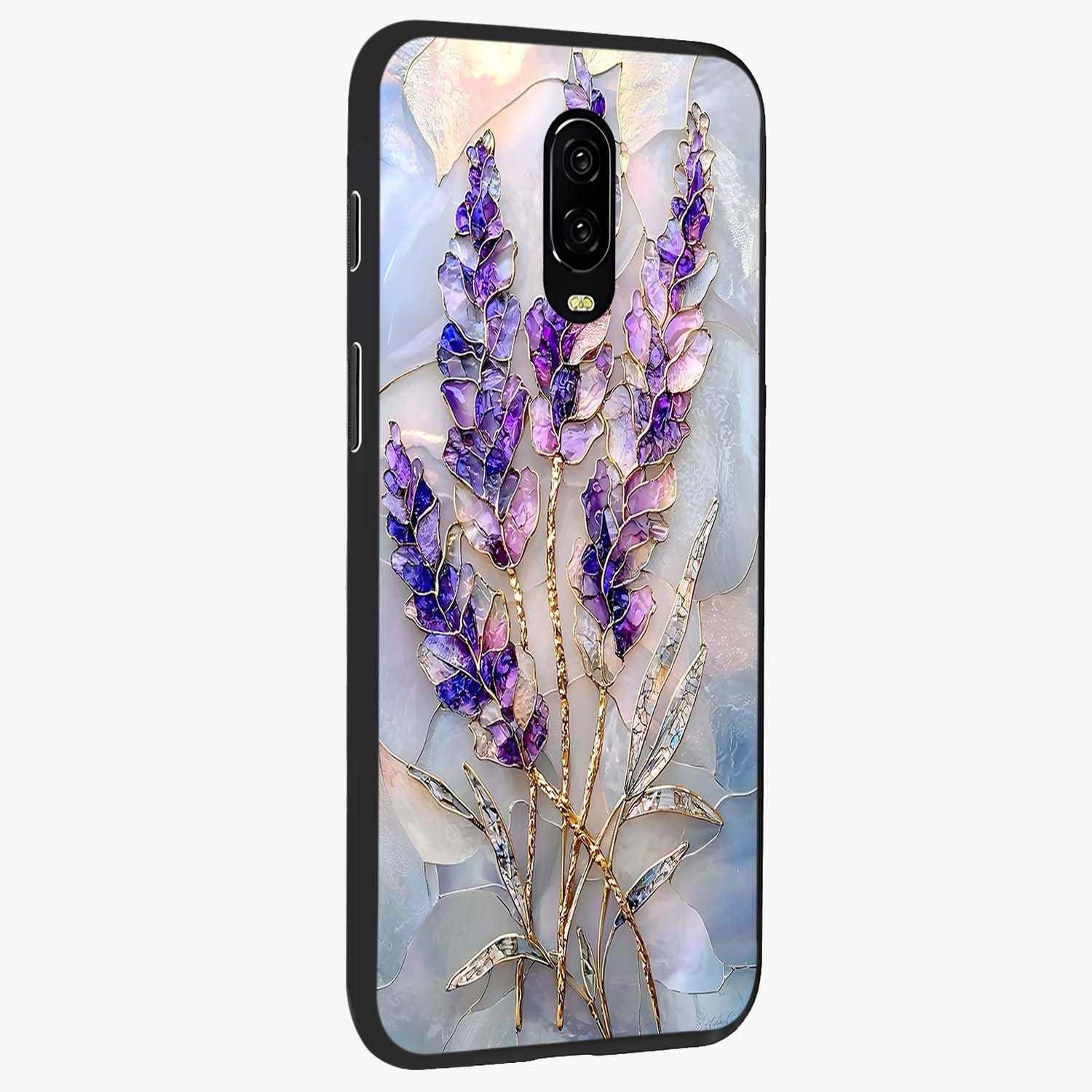 Lavender Dream Glow Glass Case upright view showcasing radiant lavender glow artwork with calming dreamy theme.