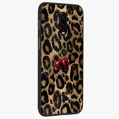 Leopard Wild Cherry Glass Case upright view showcasing stylish leopard pattern artwork with trendy fashion theme.