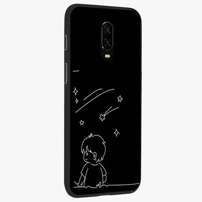 Line Art Boy With Shooting Stars Glass Case upright view showcasing artistic shooting star illustration with minimal style.