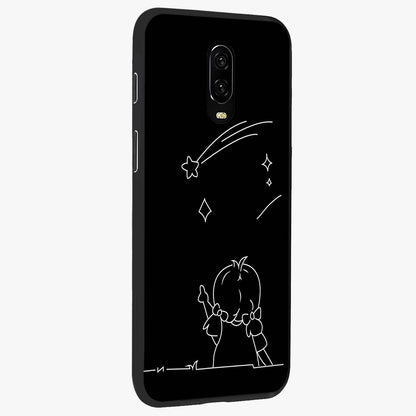 Line Art Girl With Shooting Stars Glass Case upright view showcasing delicate shooting stars artwork with minimal artistic theme.