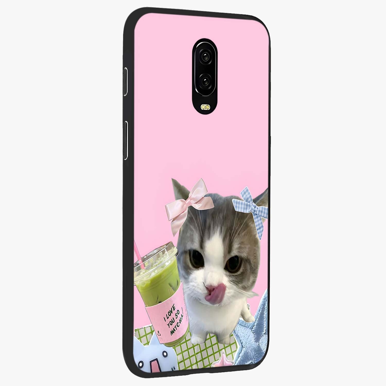 Love Matcha Cat Glass Case upright view showcasing adorable cat artwork with charming matcha themed design.