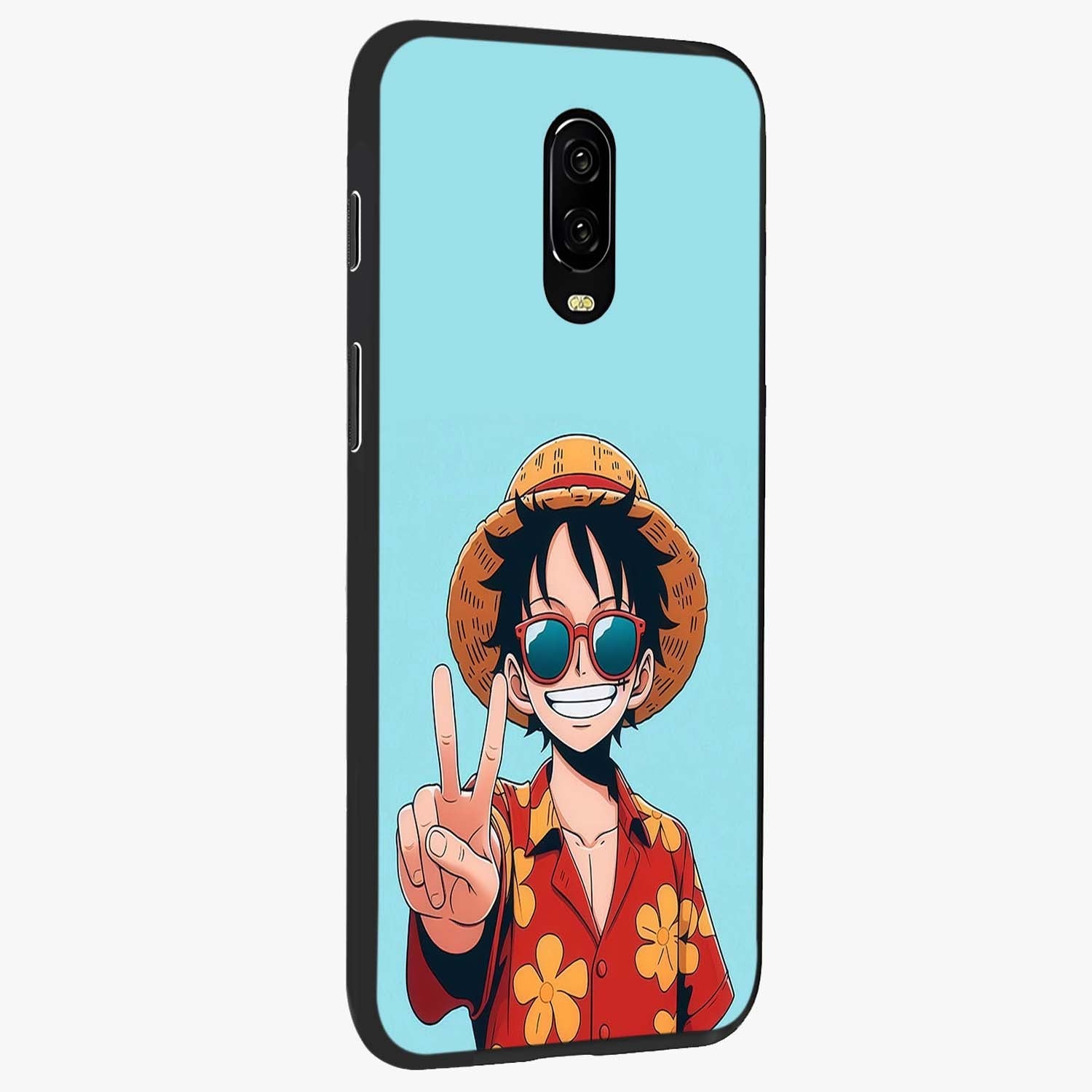 Luffy Summer Anime Vibe Glass Case upright view showcasing dynamic anime artwork with bright adventurous theme.