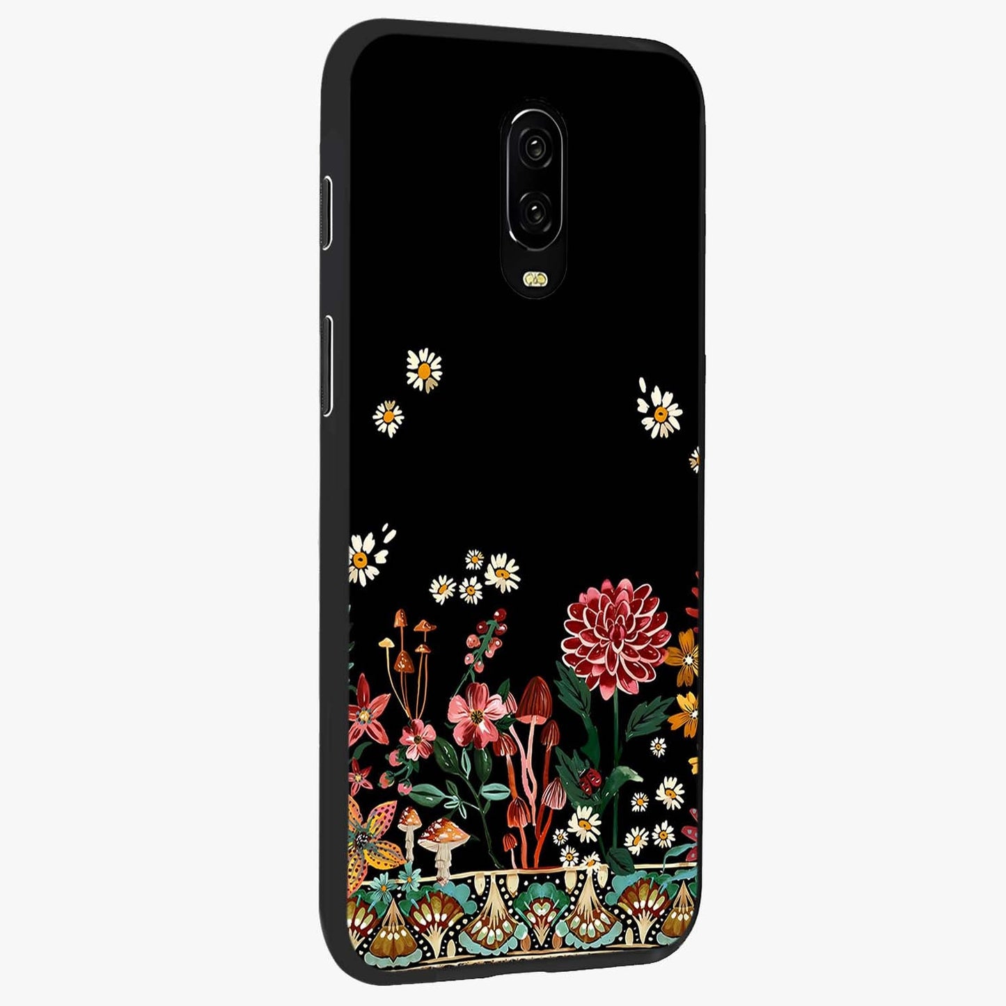 Midnight Bloom Pattern Glass Case upright view showcasing decorative floral artwork with deep night themed palette.