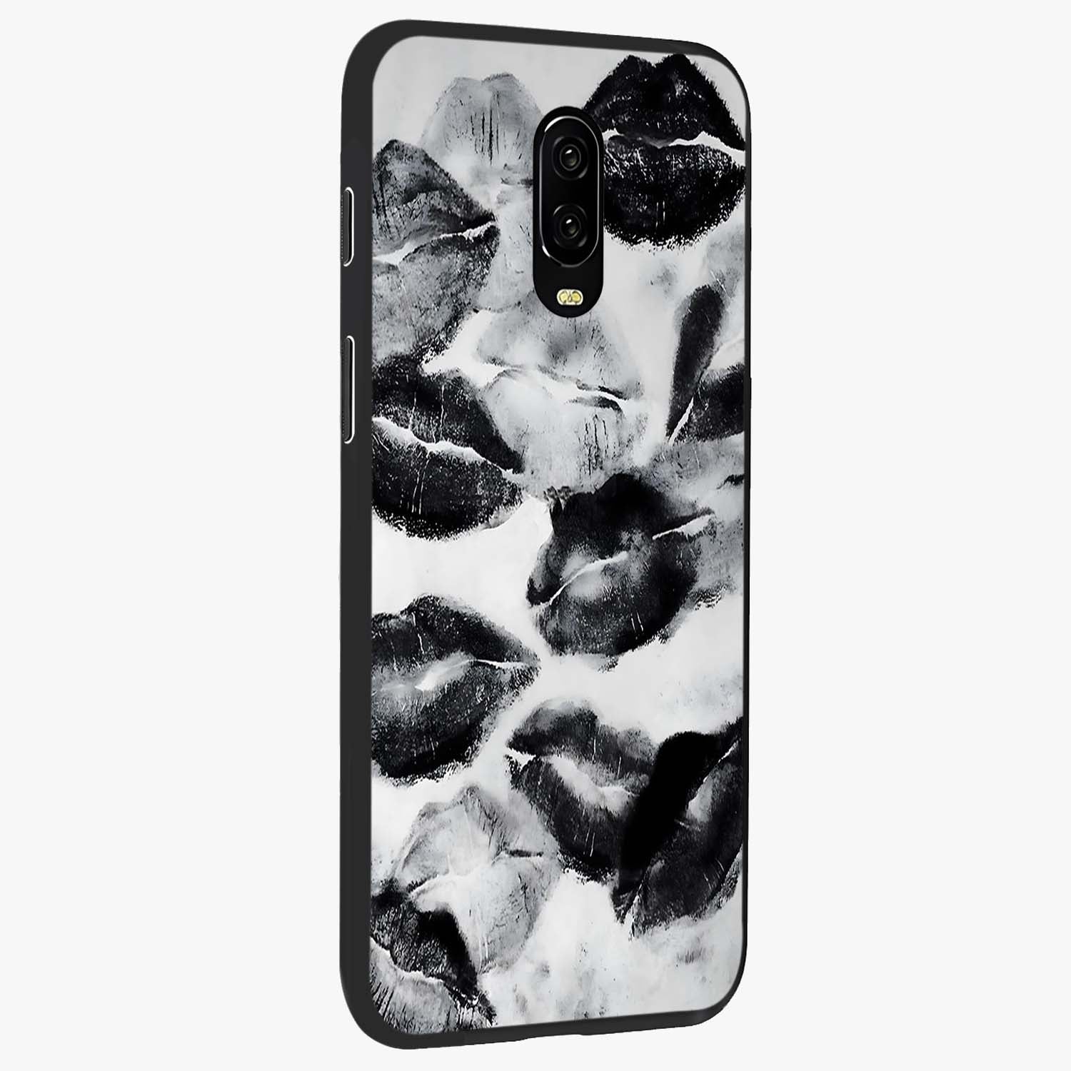 Midnight Kiss Marks Glass Case upright view showcasing stylish kiss mark artwork with trendy romantic theme.