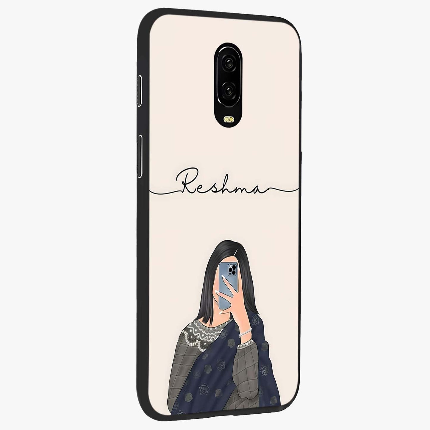 Mirror Mood Muse With Custom Name Glass Case upright view showcasing artistic mirror themed artwork with personalized aesthetic.