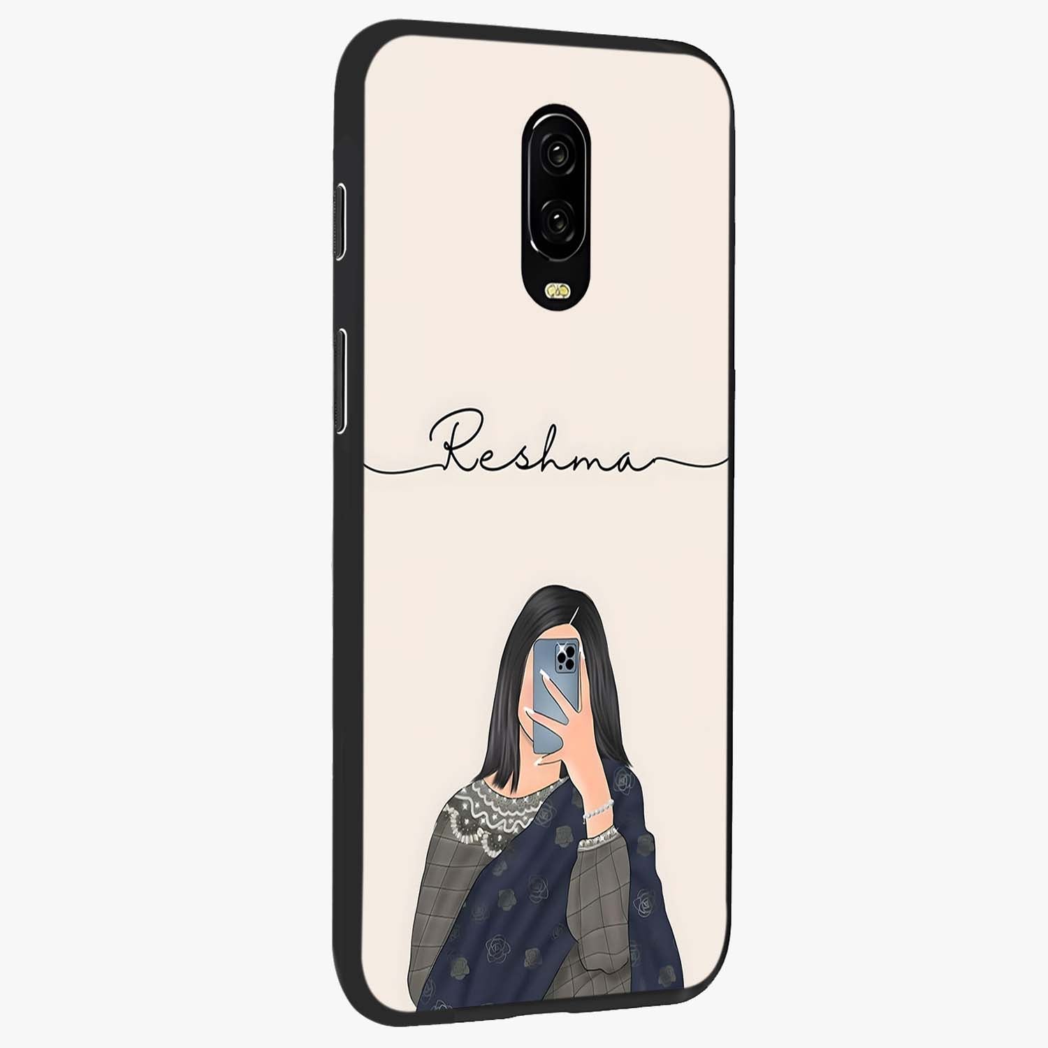 Mirror Mood Muse With Custom Name Glass Case upright view showcasing artistic mirror themed artwork with personalized aesthetic.