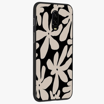 Monochrome Petal Dance Glass Case upright view showcasing artistic floral pattern with stylish monochrome theme.