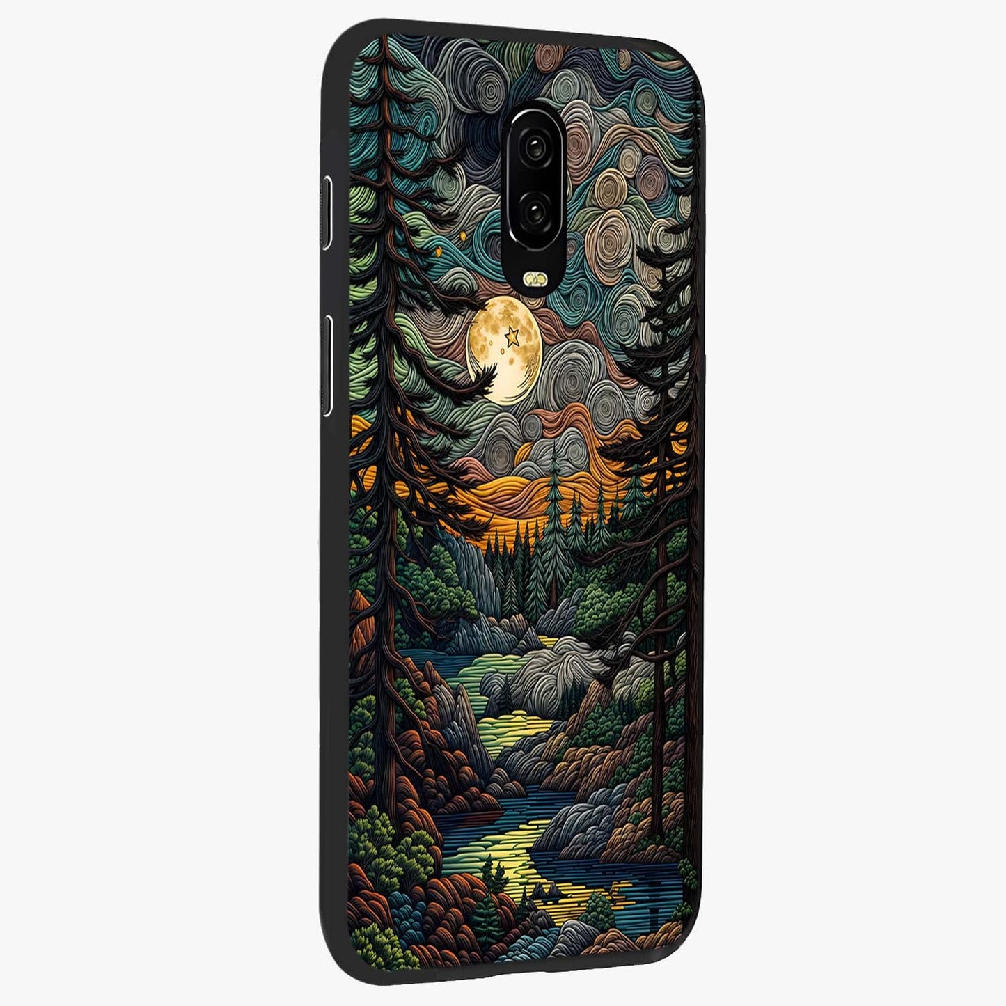 Moonlight Forest Dream Glass Case upright view showcasing magical forest artwork with calm night theme.