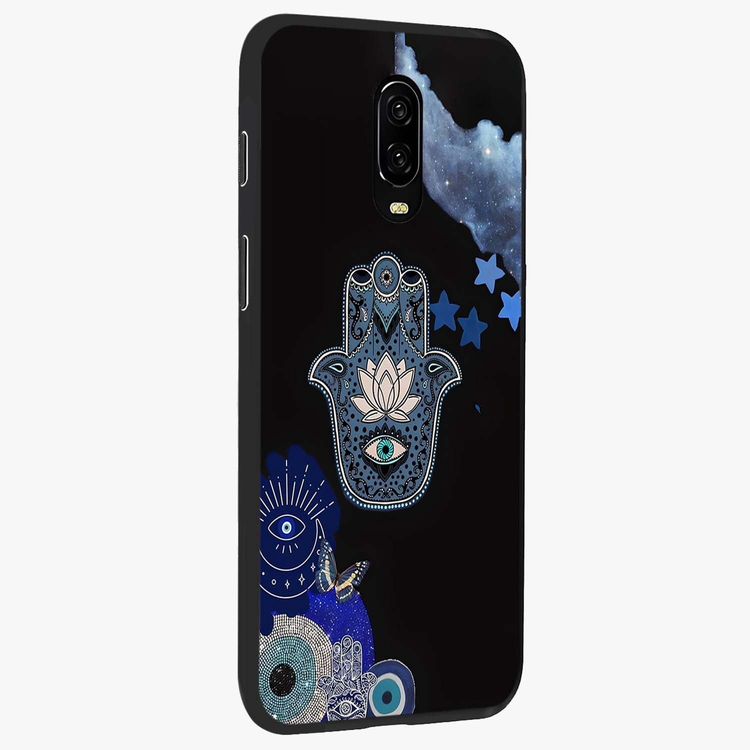 Mystic Hand Aura Glass Case upright view showcasing symbolic hand artwork with mystical energy theme.