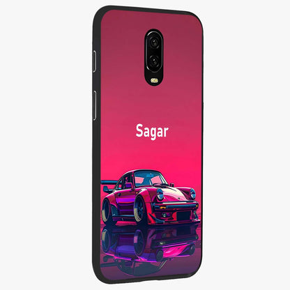 Neon Pink Porsche Glass Case upright view showcasing vibrant sports car artwork with bold automotive theme.