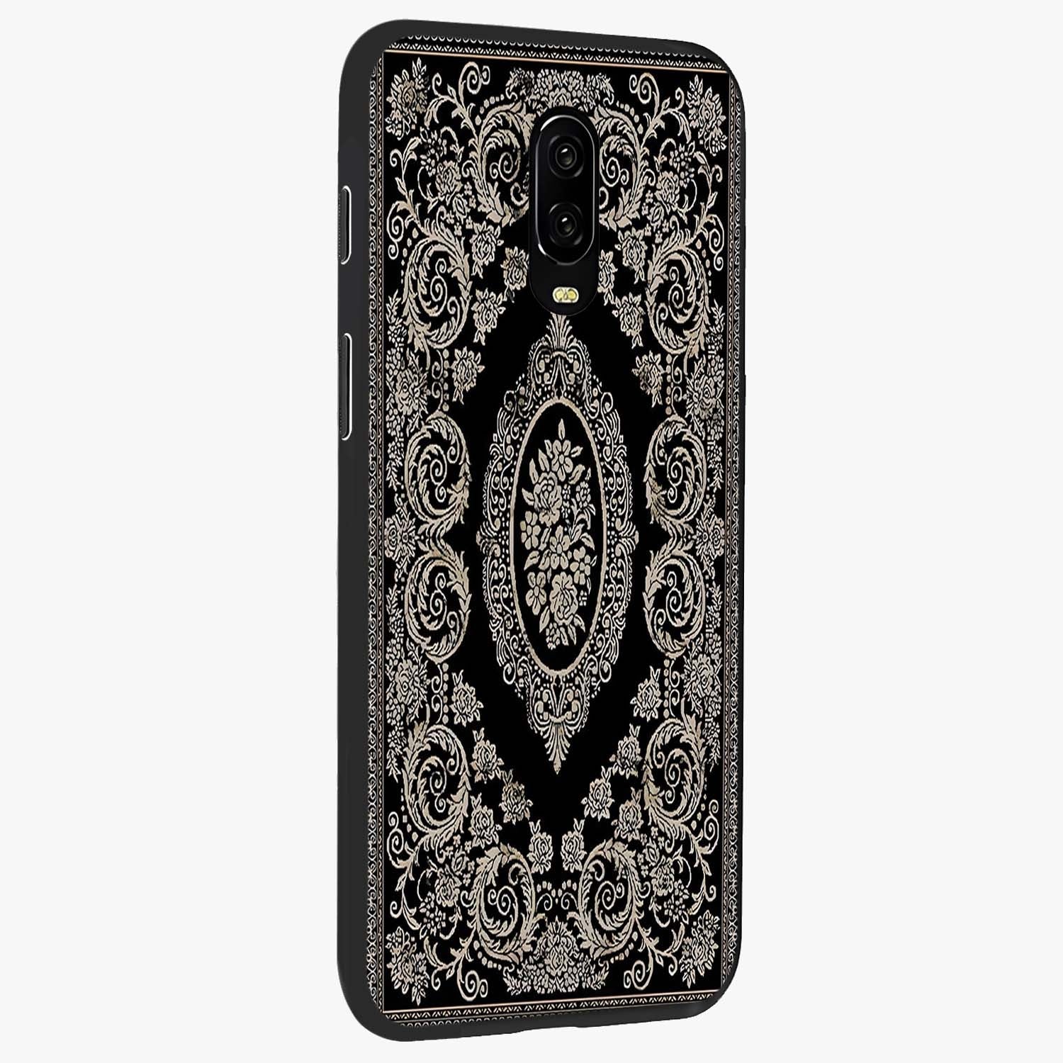 Noir Bloom Elegance Glass Case upright view showcasing graceful floral artwork with luxurious dark theme.