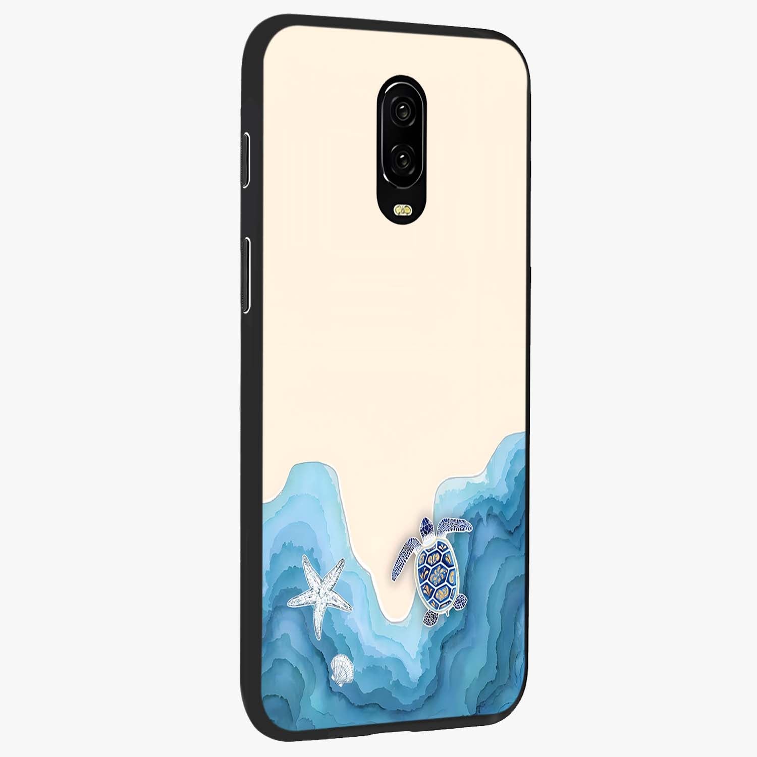 Ocean Drift Turtle Glass Case upright view showcasing calm underwater turtle artwork with nature inspired theme.