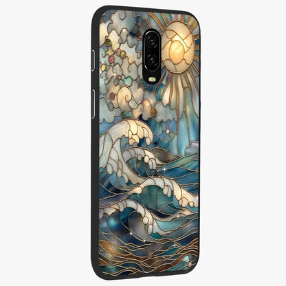 Oceanic Stained Printed Glass Case upright view showcasing decorative ocean pattern artwork with vibrant marine theme.