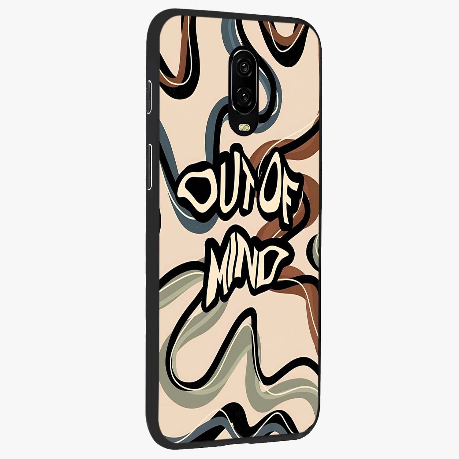 Out Of Mind Glass Case upright view showcasing striking typography artwork with edgy conceptual theme.
