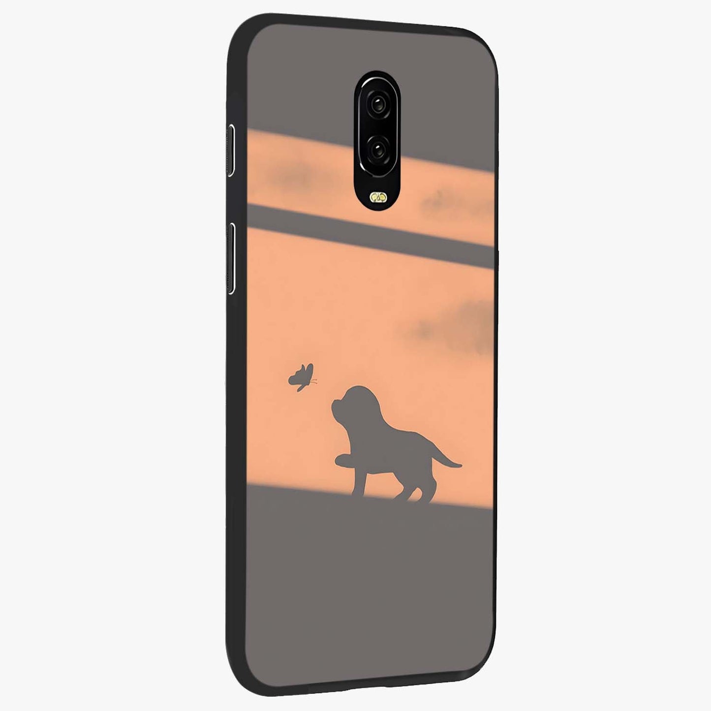 Puppy Shadow Art Glass Case upright view showcasing charming puppy artwork with creative silhouette theme.