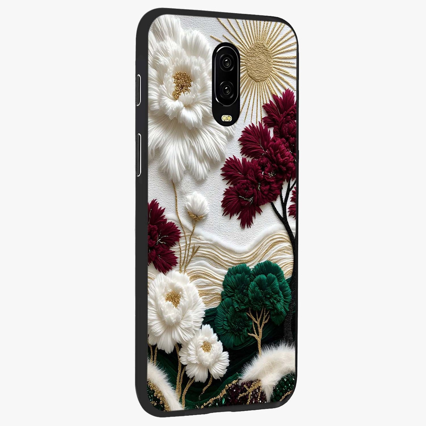 Radiant Bloom Elegance Glass Case upright view showcasing decorative flower artwork with refined botanical theme.
