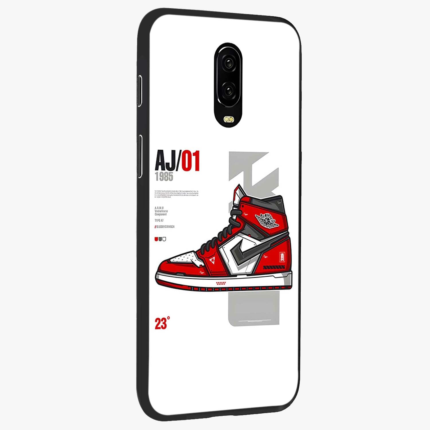 Retro Sneaker Blueprint Glass Case upright view showcasing stylish sneaker illustration with vintage streetwear theme.